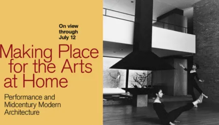 poster of event with a black and white photo of house